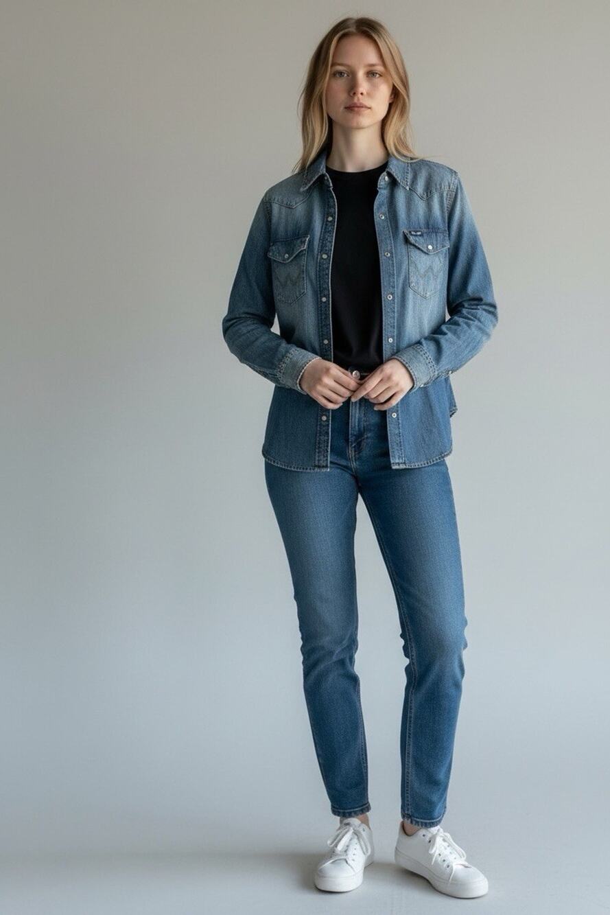 Wrangler Blue Jean Women’s Button Up with Pearly Looking Buttons Size S